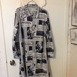 Black and white newsprint button up blouse Shein US 1X
